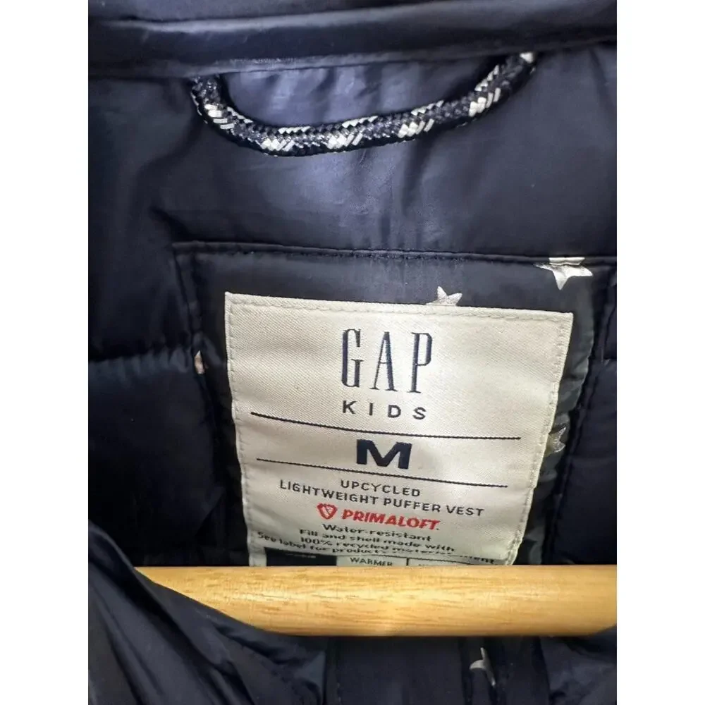 Gap Primaloft Lightweight Navy Blue Silver Star Print Puffer Vest Girl's Medium